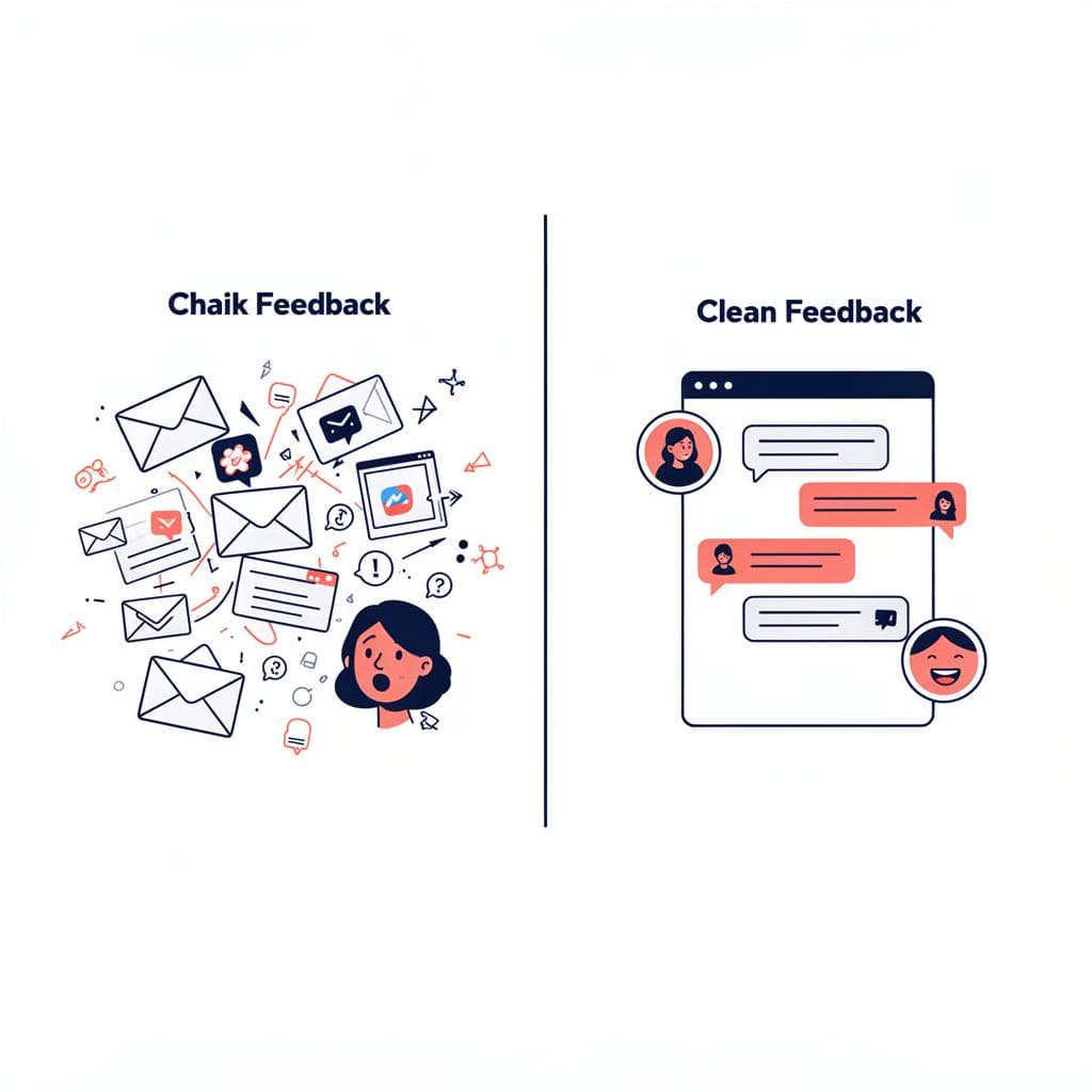 Before: chaotic feedback. After: organized feedback in ProtoFlow