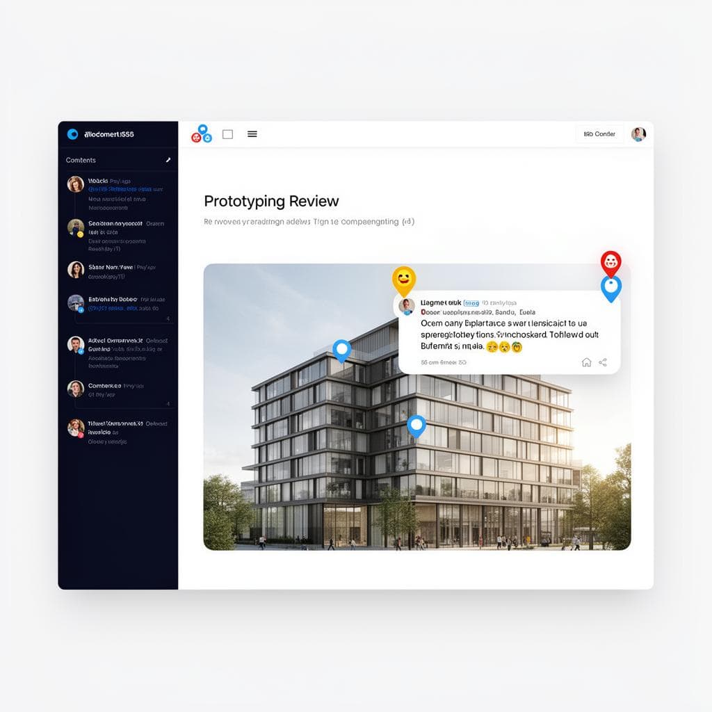 ProtoFlow interface showing team collaboration on real estate designs